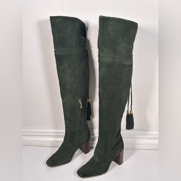 Karl Lagerfeld Green Suede Knee-High Boots - Picture 2 of 10